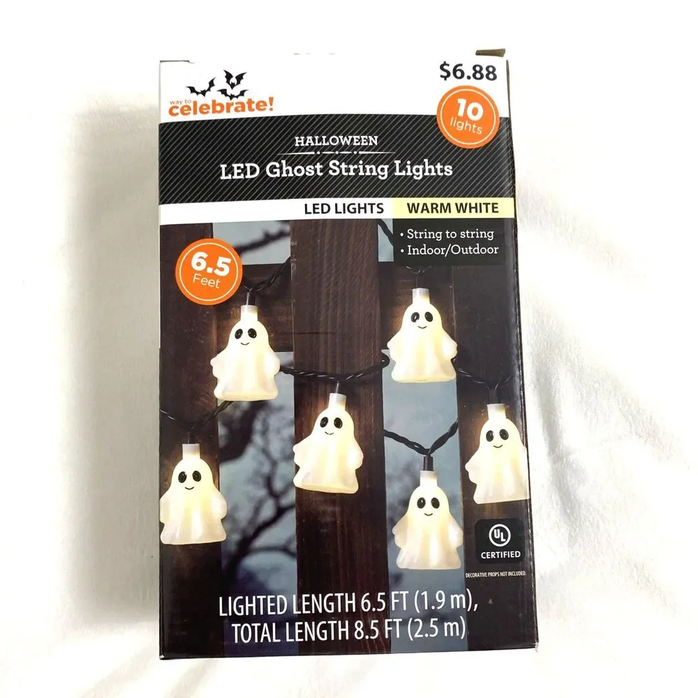 Halloween Led Ghost String Lights 2 Packs Warm White Home Decor Indoor Outdoor